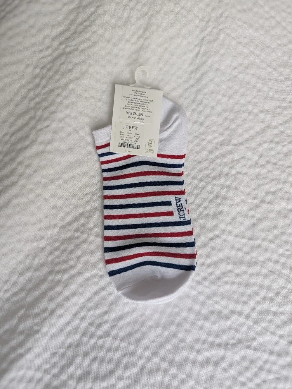 NWT J. Crew Women's Red White & Blue Striped Ankle Socks One Size